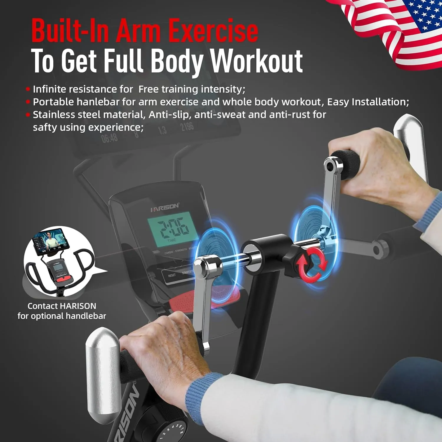 Harison Sharp Serie HR-Recumbent Exercise Bike With Arm Exerciser