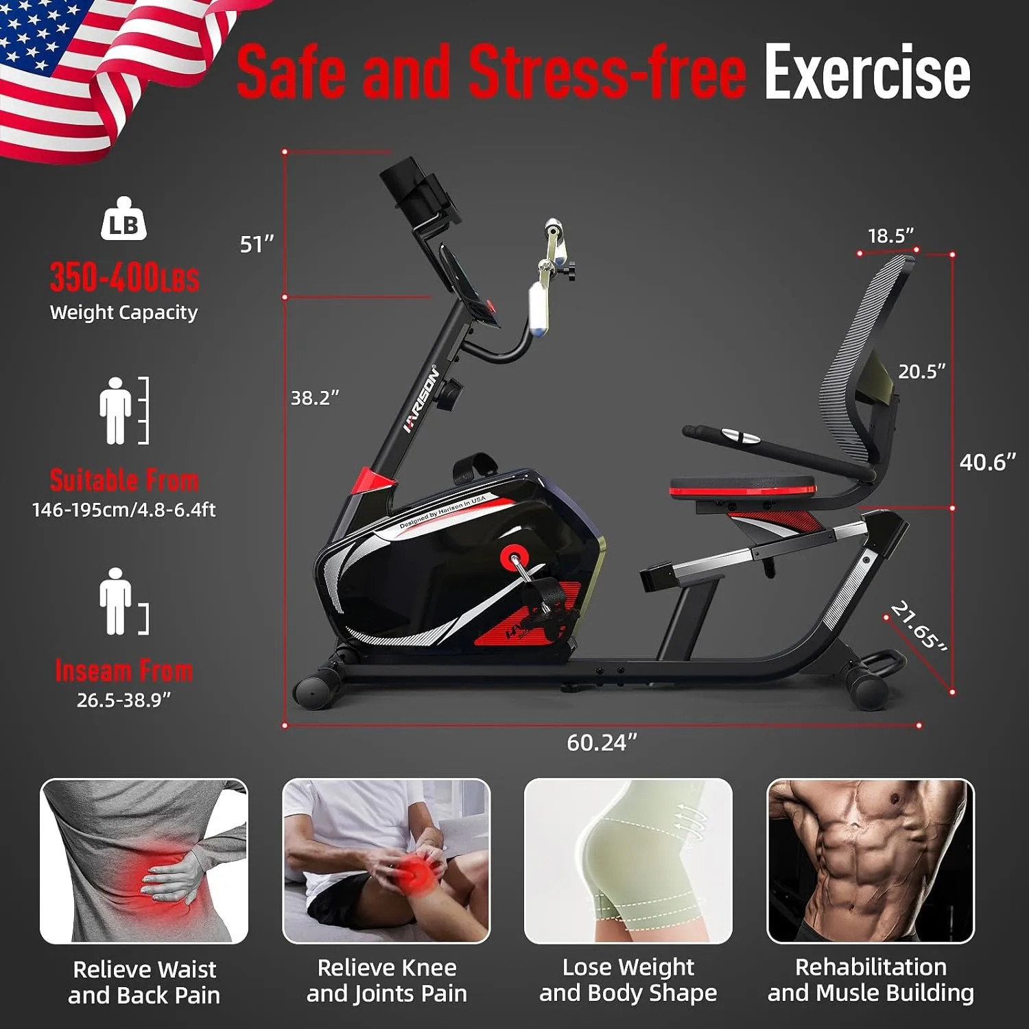 Harison Sharp Serie HR-Recumbent Exercise Bike With Arm Exerciser