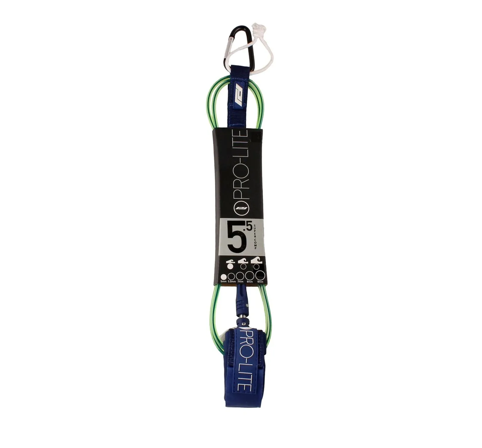 Pro-Lite Super Comp Double Swivel Surfboard Leash - 5'6"/Green/Navy
