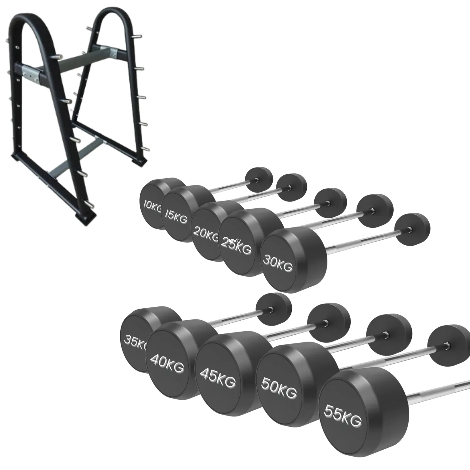 PU Fixed Straight Barbell Set 10kg - 55kg   Rack