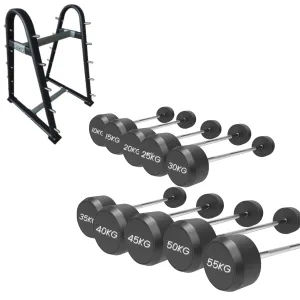 PU Fixed Straight Barbell Set 10kg - 55kg   Rack
