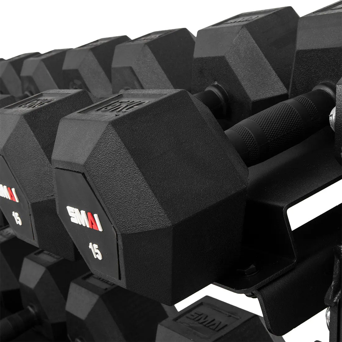 Rubber Hex Dumbbell Set 5kg - 40kg with Rack - Vanta Series Smai