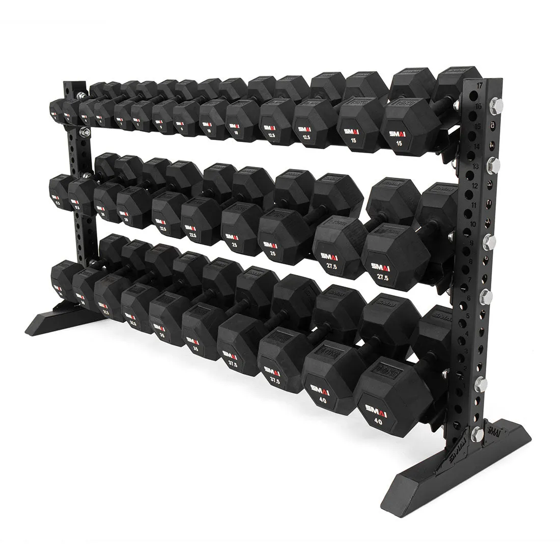 Rubber Hex Dumbbell Set 5kg - 40kg with Rack - Vanta Series Smai