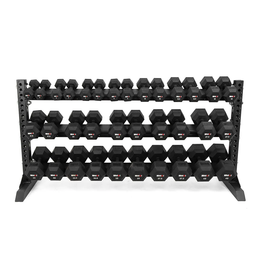 Rubber Hex Dumbbell Set 5kg - 40kg with Rack - Vanta Series Smai